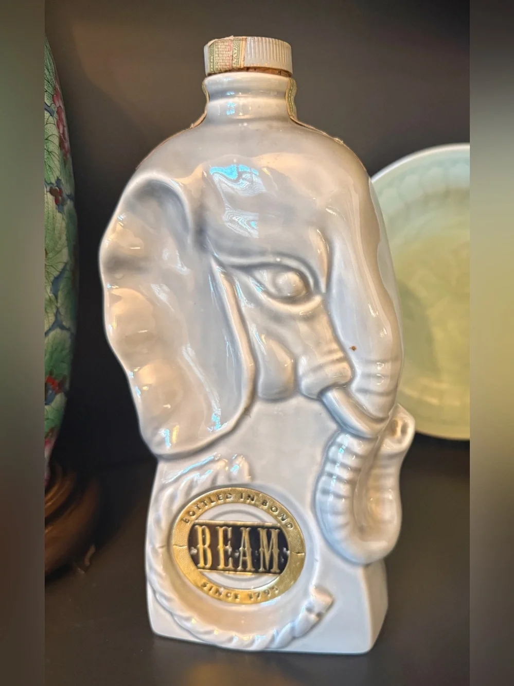 Vintage 1956 Jim Beam Elephant Decanter Original Tax Stamp